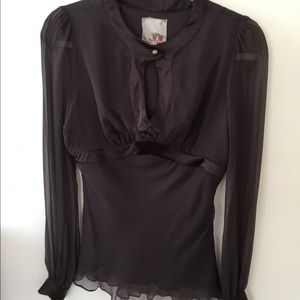 In the Now brown silk long sleeve fitted blouse.6